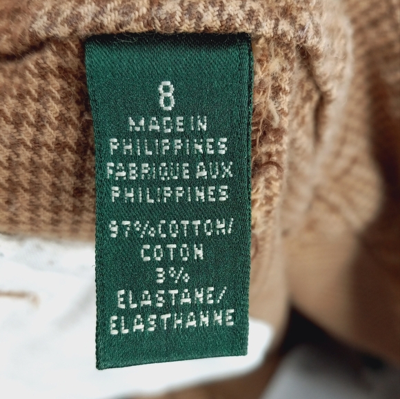 Lauren Ralph Lauren Pants Women's 8 Tan Brown Houndstooth Straight Leg Stretch - Picture 9 of 12